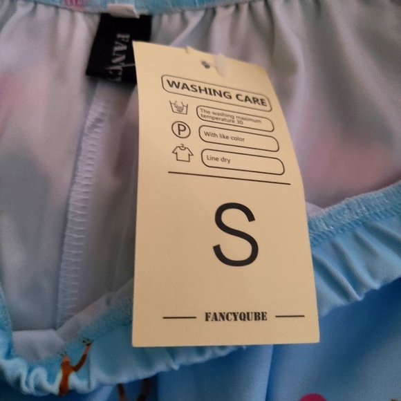 Womens Fancyqube Flamingo Swing Skirt Blue & Pink Elastic Waist Size Small NWT - Picture 5 of 6